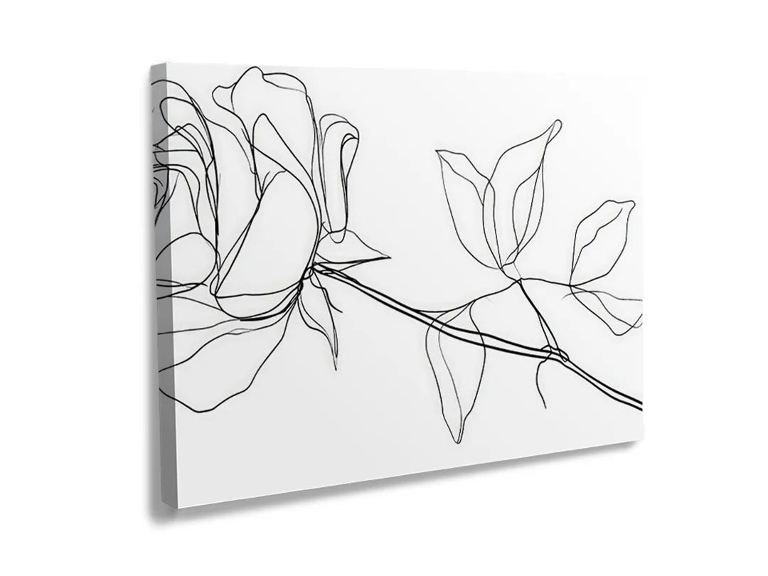 Kurkborden op canvas met minimalistische bloemlijntekening – formaat 120 × 80 cm