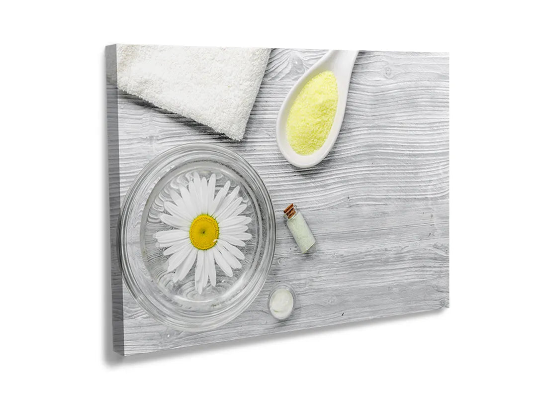 Kurkborden op canvas met wellness compositie met kamille – formaat 120 × 80 cm