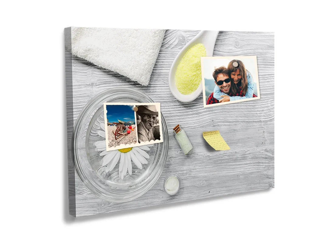 Kurkborden op canvas met wellness compositie met kamille – formaat 60 × 40 cm
