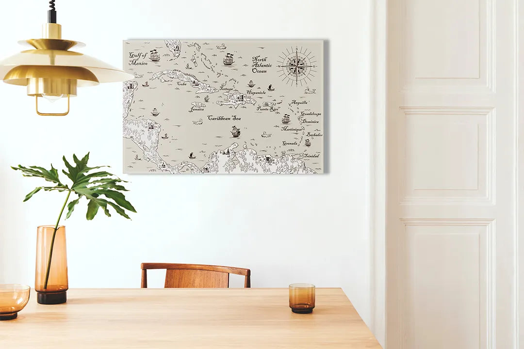 Kurkborden op canvas met vintage nautische kaart – formaat 100 × 70 cm