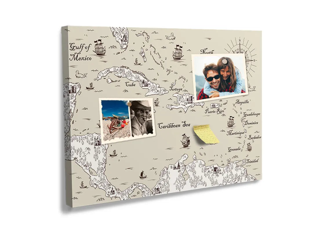 Kurkborden op canvas met vintage nautische kaart – formaat 60 × 40 cm