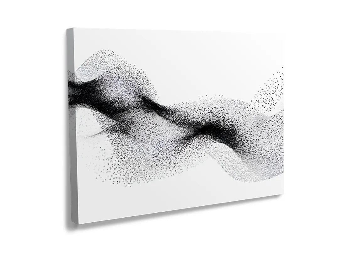 Kurkborden op canvas met abstract zwart stippenlandschap – formaat 120 × 80 cm