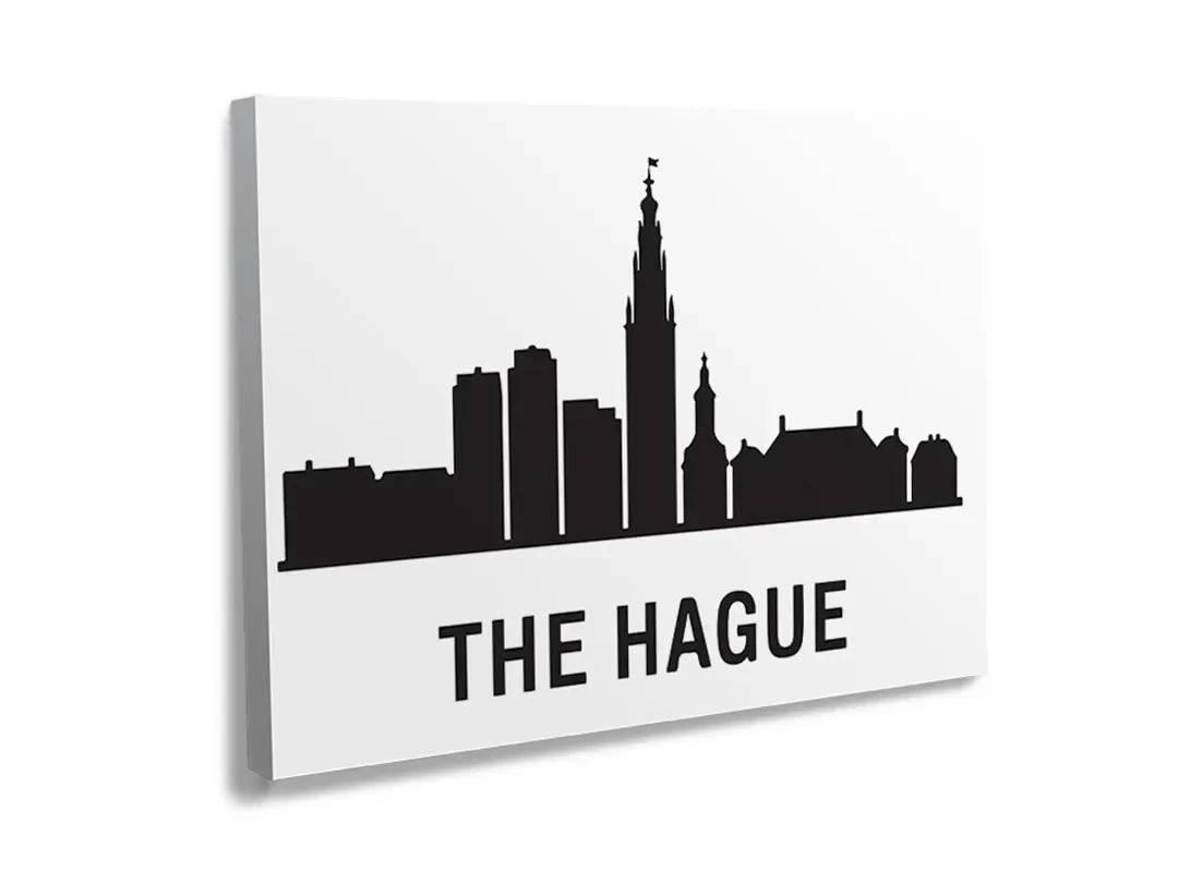 Kurkborden op canvas met skyline van den haag in zwart-wit – formaat 120 × 80 cm