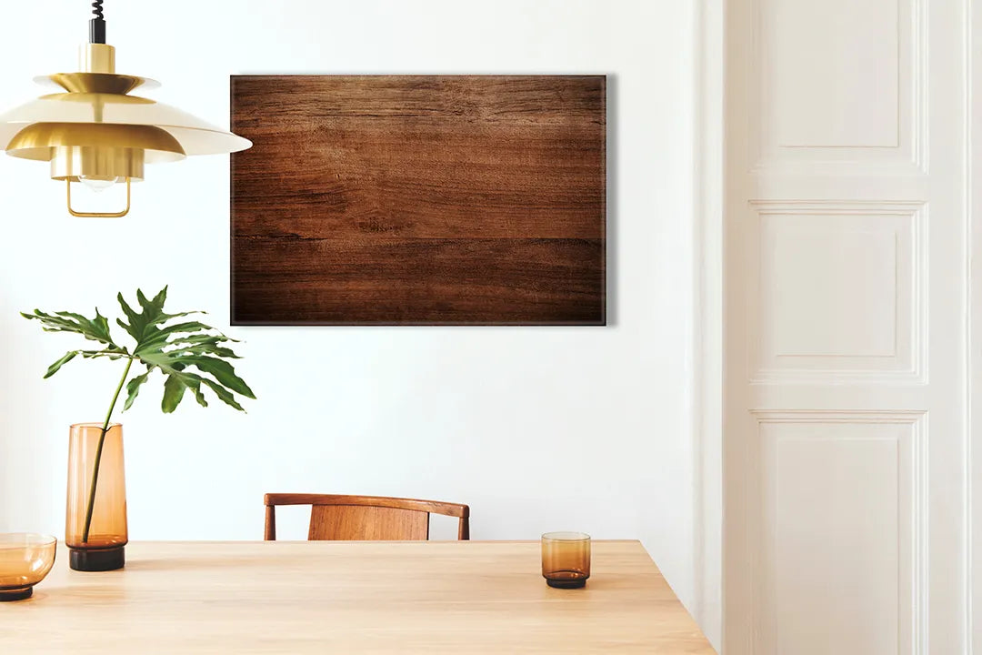 Kork-Pinnwände auf Leinwand mit dunkle walnuss-holzstruktur – Format 100 × 70 cm