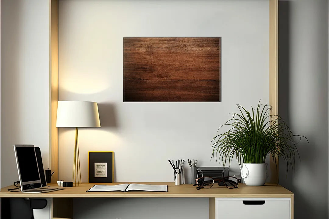 Kork-Pinnwände auf Leinwand mit dunkle walnuss-holzstruktur – Format 140 × 100 cm