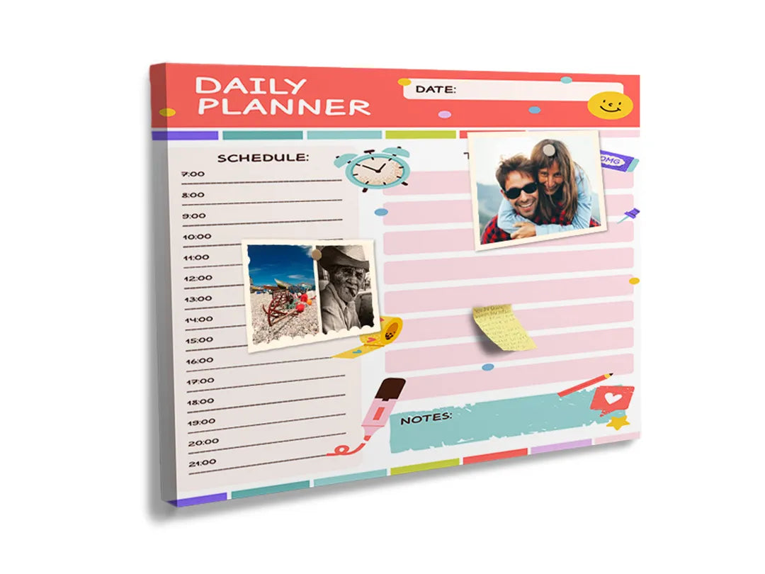 Kurkborden op canvas met kleurrijke dagelijkse planner – formaat 60 × 40 cm