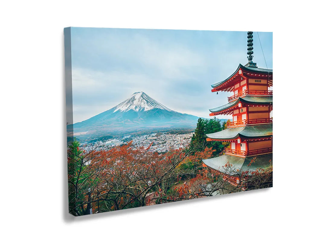 Kork-Pinnwände auf Leinwand mit japanische pagode mit mount fuji – Format 120 × 80 cm