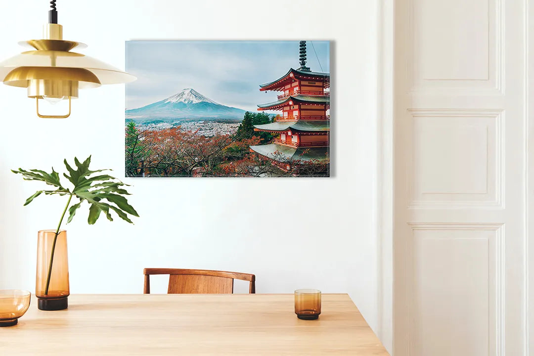 Kork-Pinnwände auf Leinwand mit japanische pagode mit mount fuji – Format 100 × 70 cm