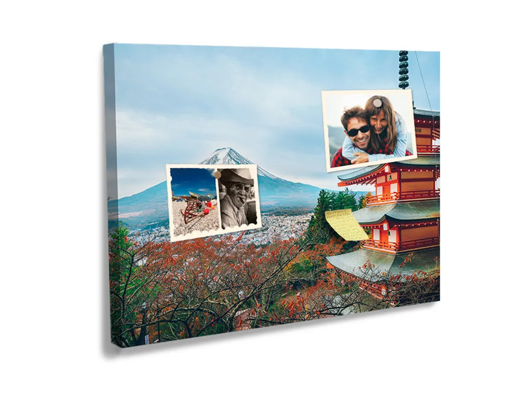 Kork-Pinnwände auf Leinwand mit japanische pagode mit mount fuji – Format 60 × 40 cm