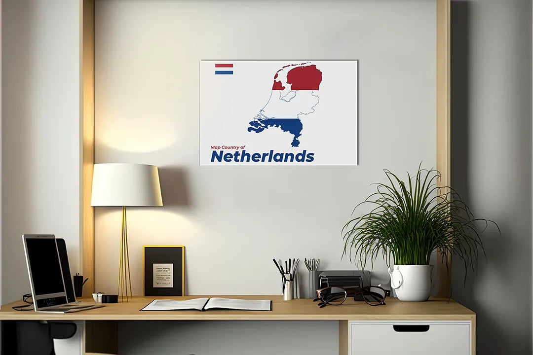 Kurkborden op canvas met kaart van nederland met vlagkleuren – formaat 140 × 100 cm