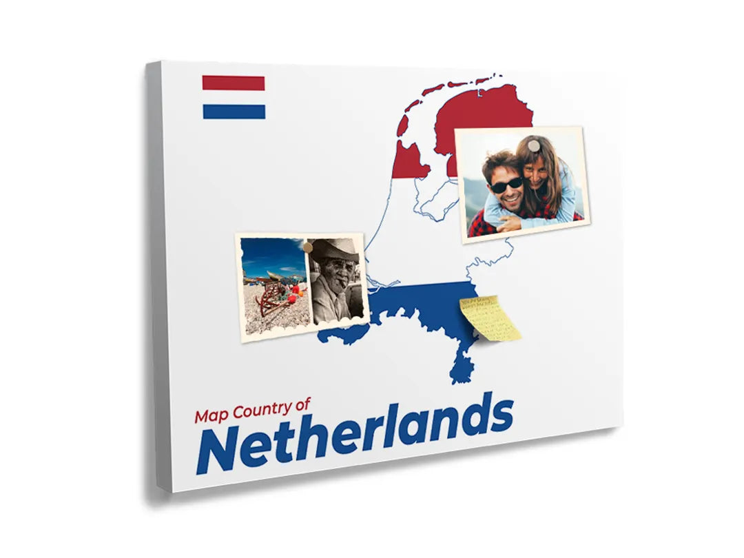 Kurkborden op canvas met kaart van nederland met vlagkleuren – formaat 60 × 40 cm