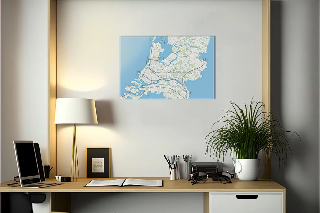 Kurkborden op canvas met blauwe wegenkaart van nederland – formaat 140 × 100 cm