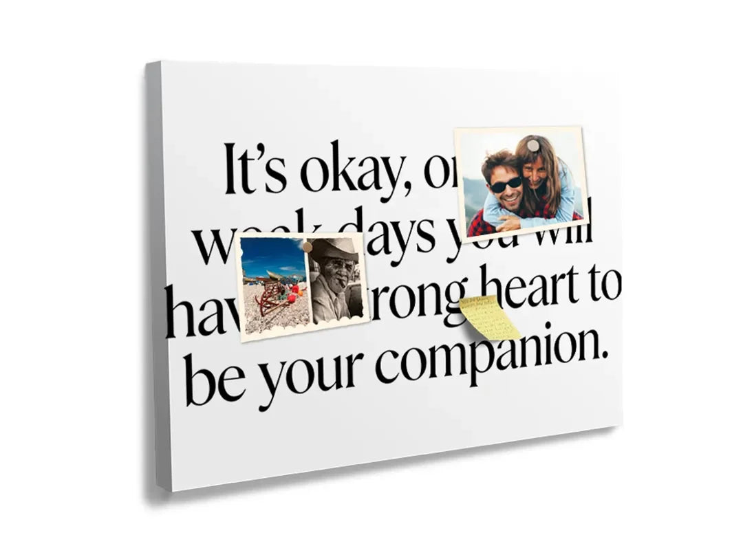 Kurkborden op canvas met quote over een sterk hart op zwakke dagen – formaat 60 × 40 cm