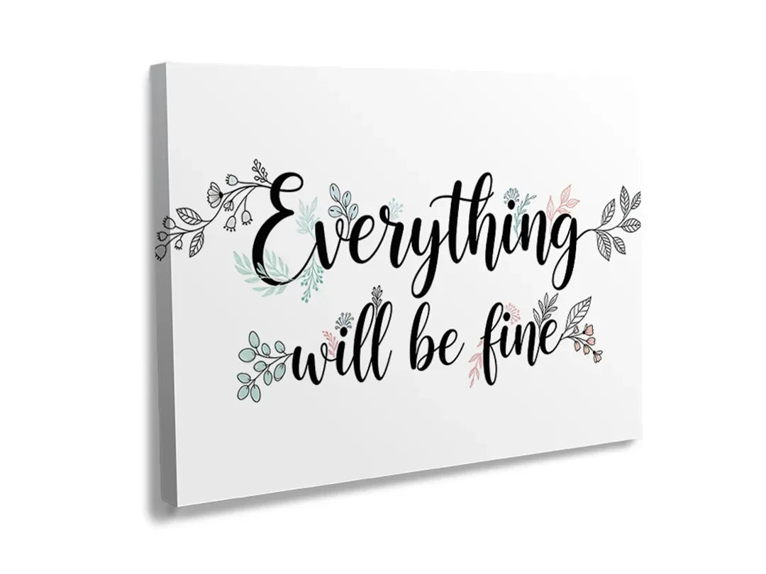 Kurkborden op canvas met everything will be fine typografie – formaat 120 × 80 cm