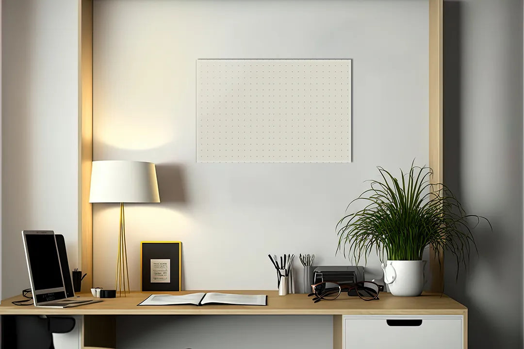 Kurkborden op canvas met beige stippenraster – formaat 140 × 100 cm