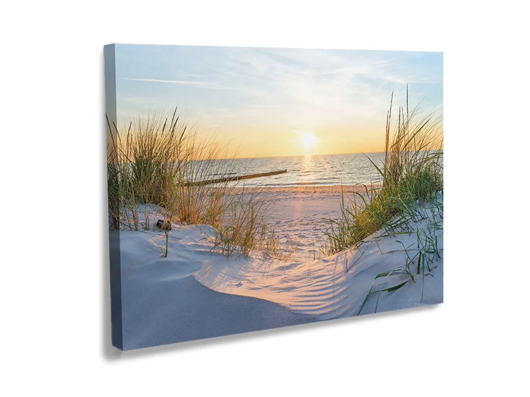 Kurkborden op canvas met zonnige duinen aan zee – formaat 120 × 80 cm