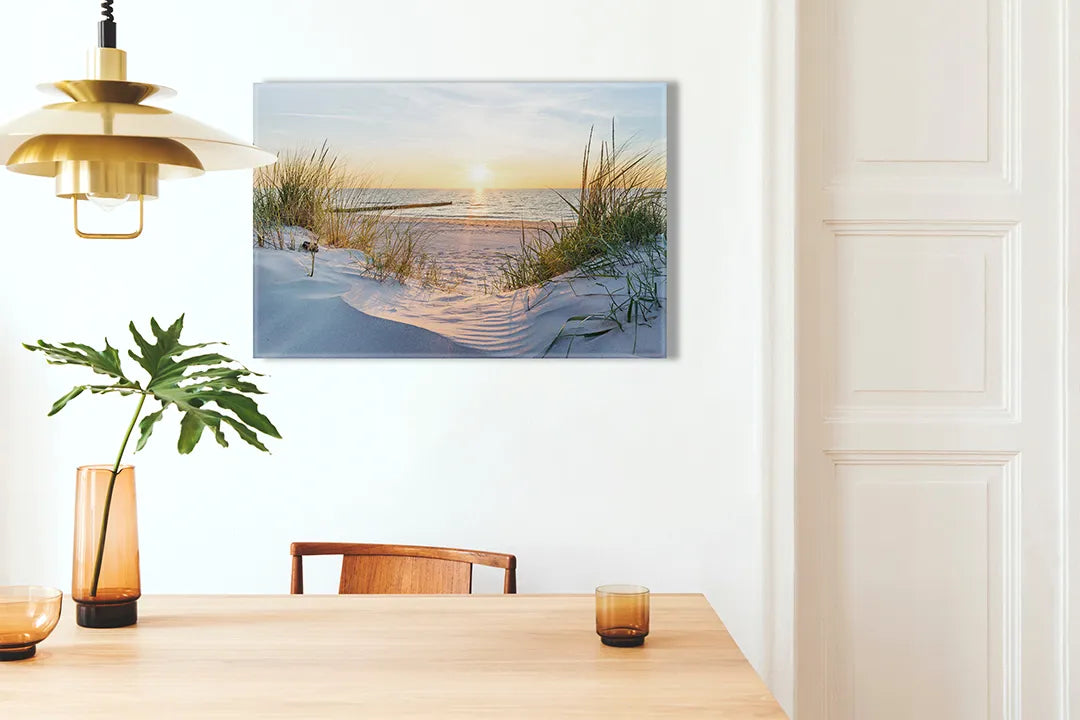 Kurkborden op canvas met zonnige duinen aan zee – formaat 100 × 70 cm