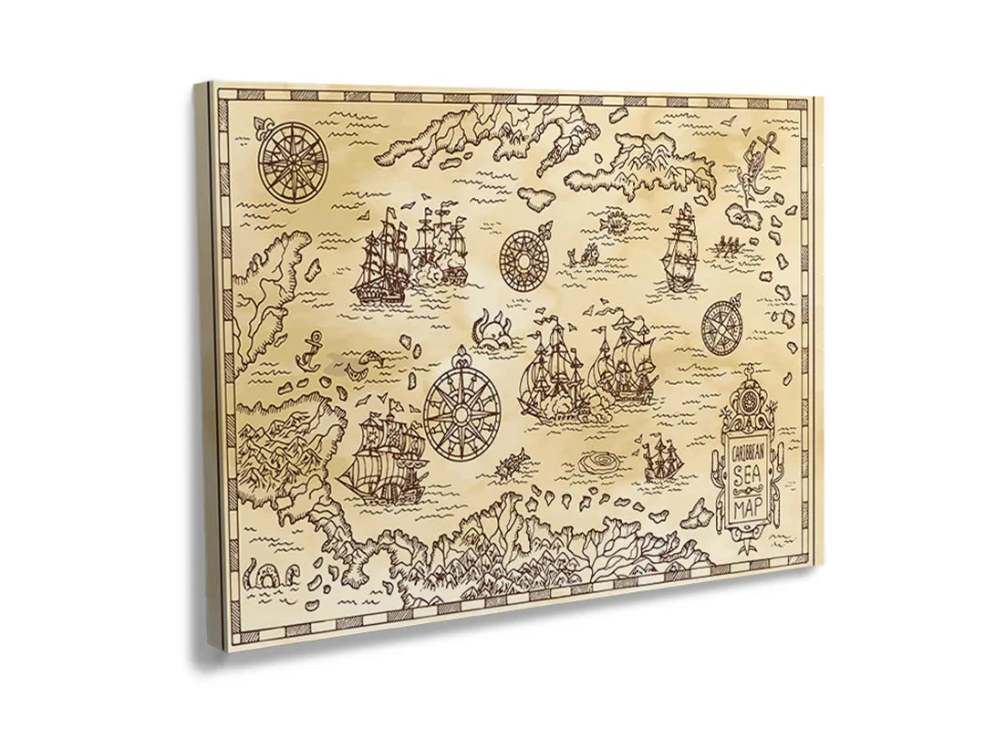 Kork-Pinnwände auf Leinwand mit antike nautische weltkarte – Format 120 × 80 cm