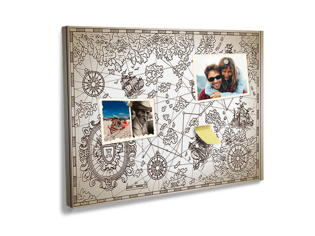 Kurkborden op canvas met vintage nautische kaart met schepen – formaat 60 × 40 cm