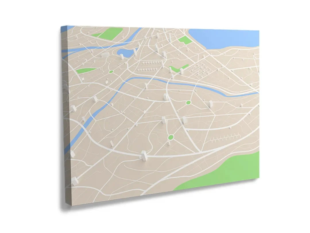 Kork-Pinnwände auf Leinwand mit minimalistischer stadtplan – Format 120 × 80 cm
