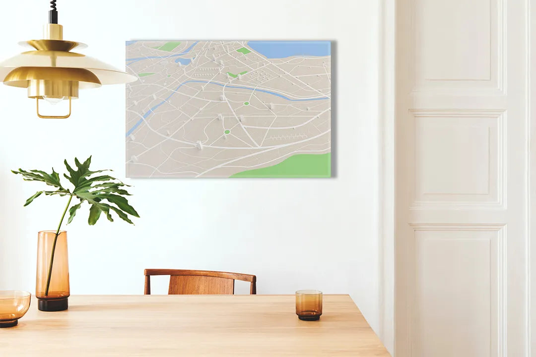 Kork-Pinnwände auf Leinwand mit minimalistischer stadtplan – Format 100 × 70 cm