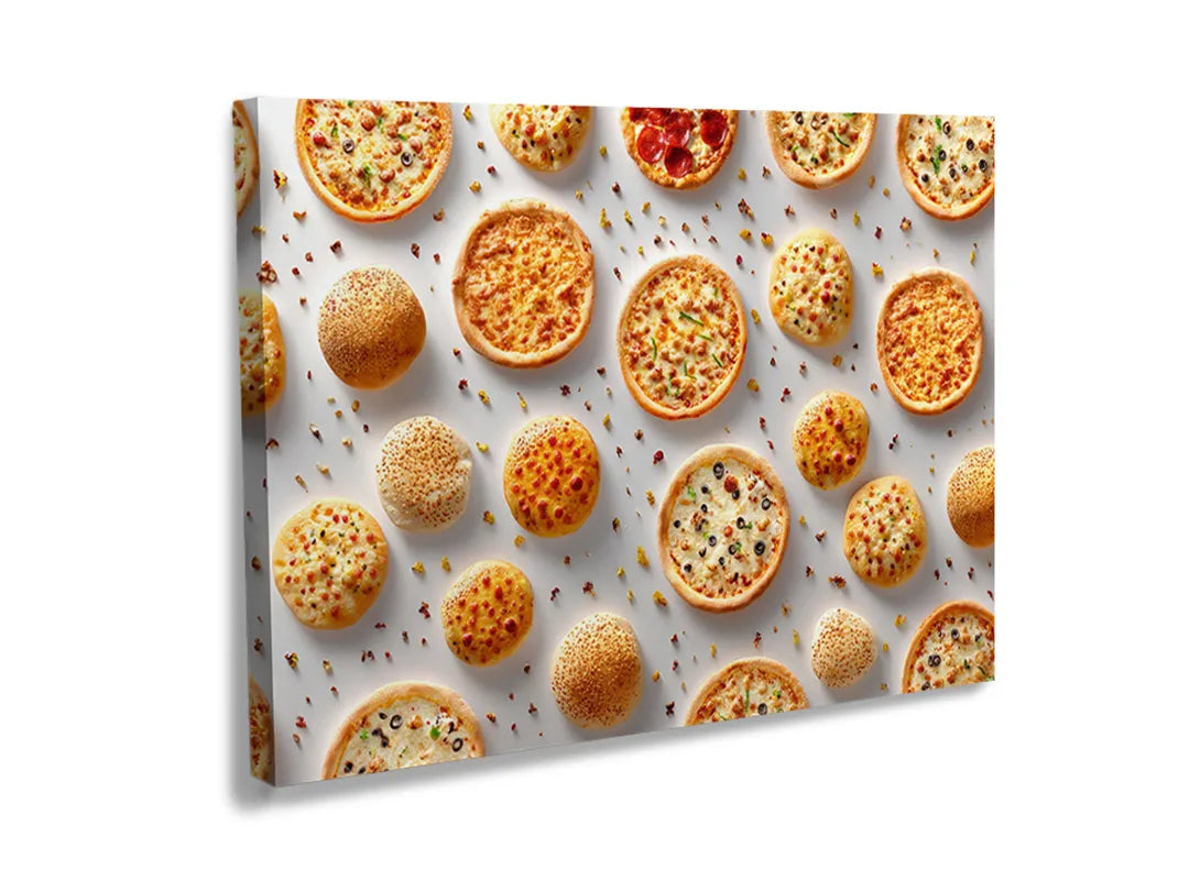 Kurkborden op canvas met patroon van kleine pizza's – formaat 120 × 80 cm