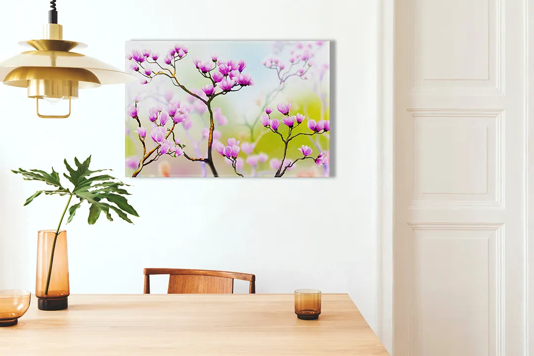 Kork-Pinnwände auf Leinwand mit rosa frühlingsblüte – Format 100 × 70 cm
