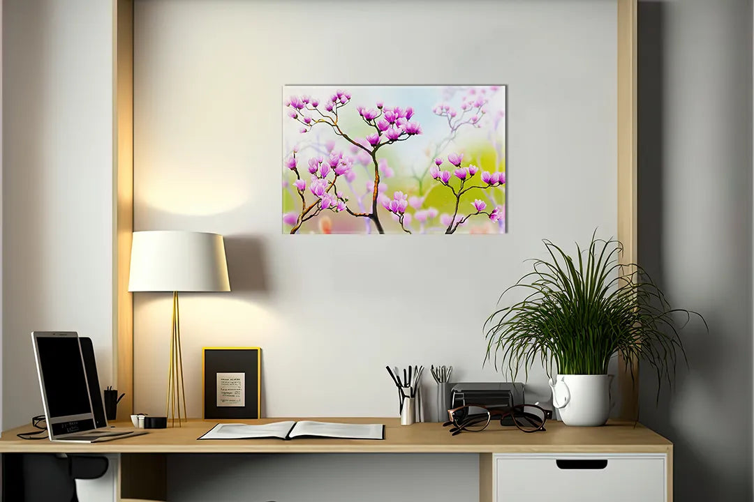 Kork-Pinnwände auf Leinwand mit rosa frühlingsblüte – Format 140 × 100 cm