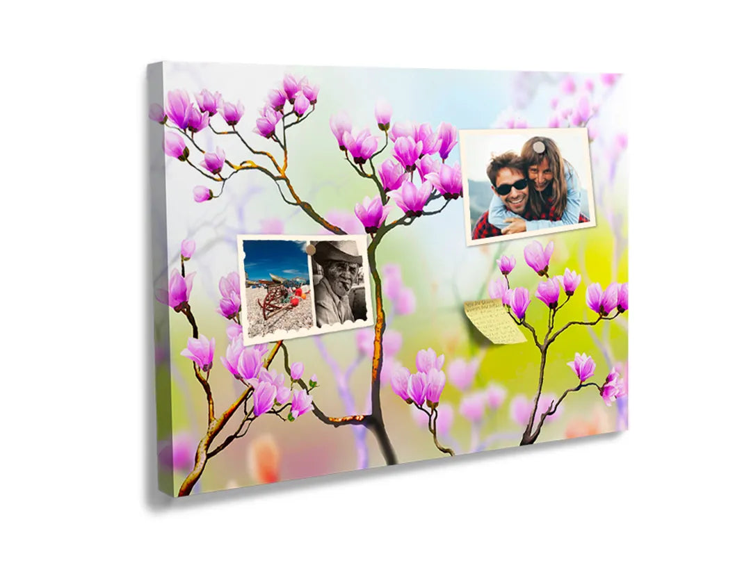 Kork-Pinnwände auf Leinwand mit rosa frühlingsblüte – Format 60 × 40 cm