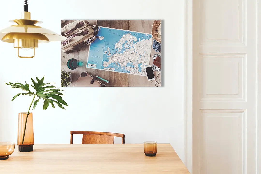 Kork-Pinnwände auf Leinwand mit reiseplanung mit europakarte – Format 100 × 70 cm