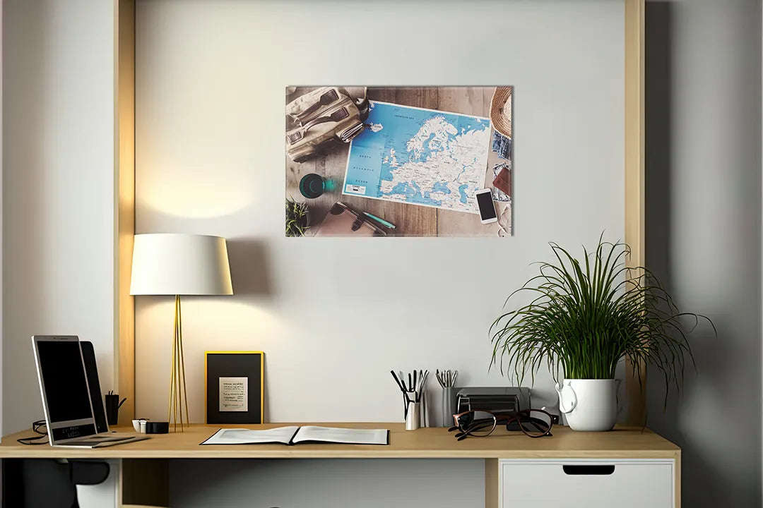 Kork-Pinnwände auf Leinwand mit reiseplanung mit europakarte – Format 140 × 100 cm