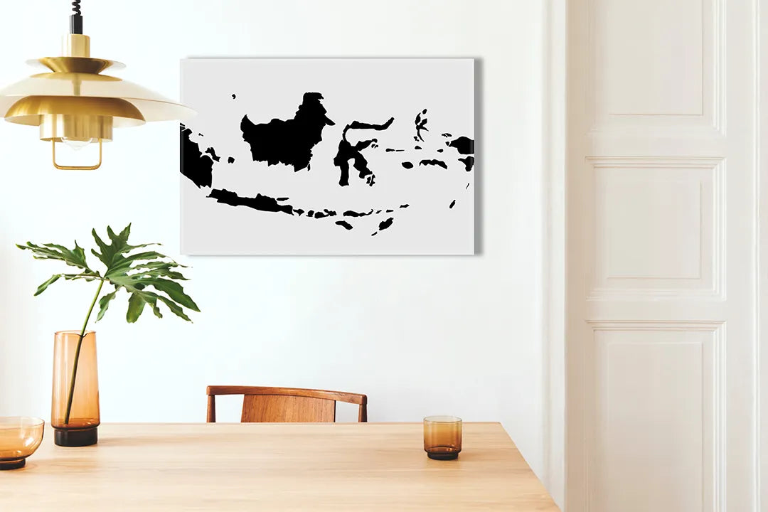 Kurkborden op canvas met silhouetkaart van indonesië – formaat 100 × 70 cm