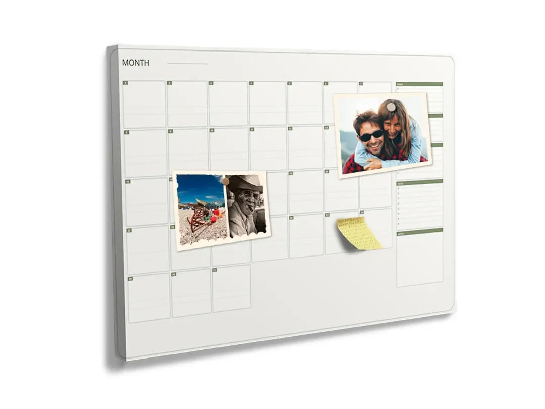 Kurkborden op canvas met minimalistische maandplanner met zijbalk – formaat 60 × 40 cm
