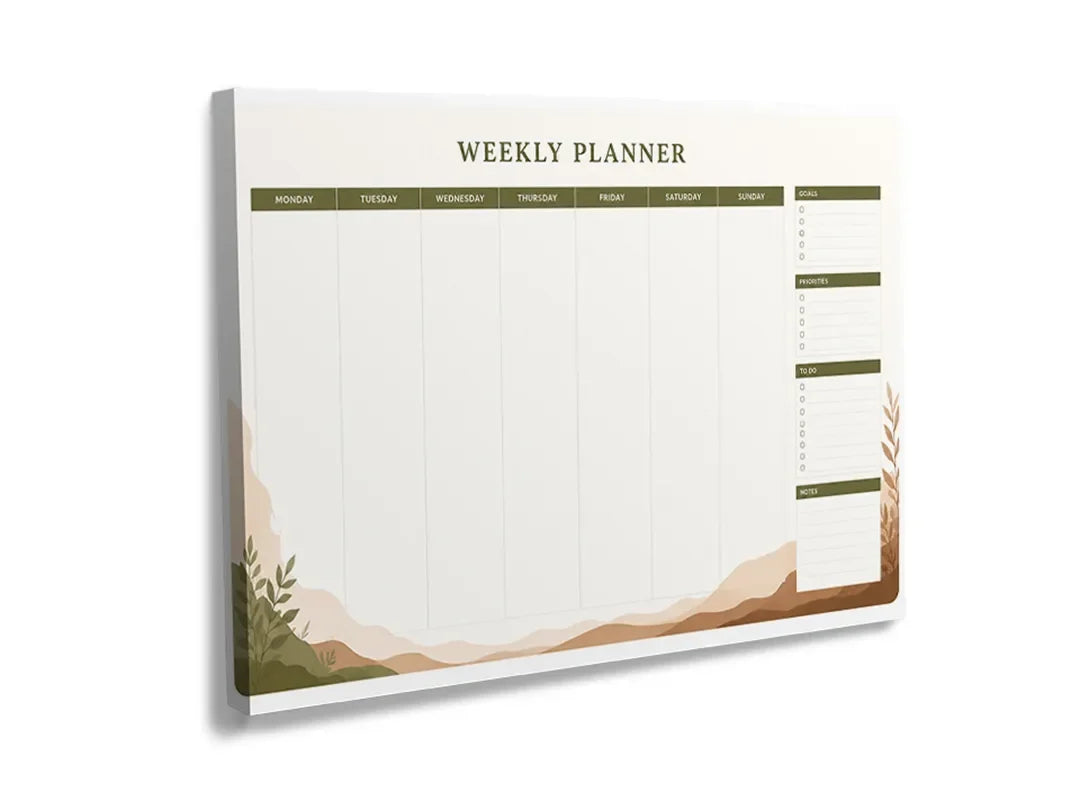 Kurkborden op canvas met weekplanner met botanische hoek – formaat 120 × 80 cm