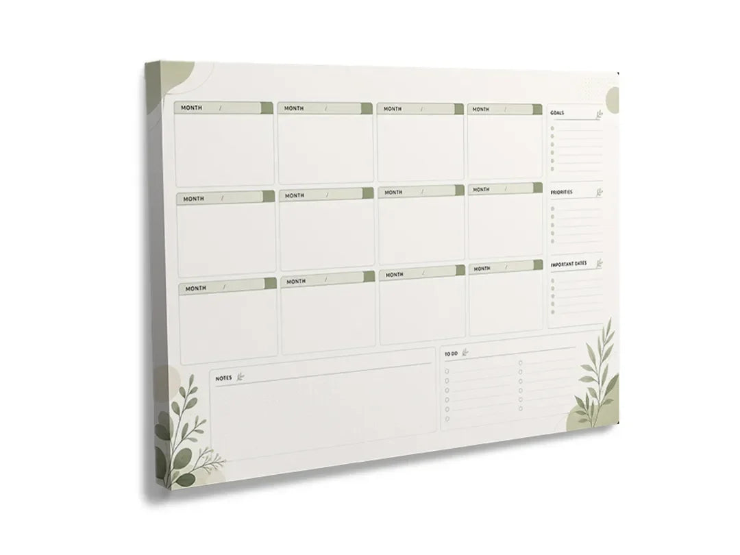Kurkborden op canvas met weekplanner in botanische stijl – formaat 120 × 80 cm