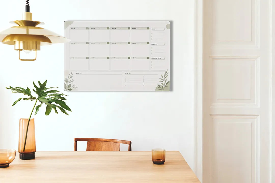 Kurkborden op canvas met weekplanner in botanische stijl – formaat 100 × 70 cm