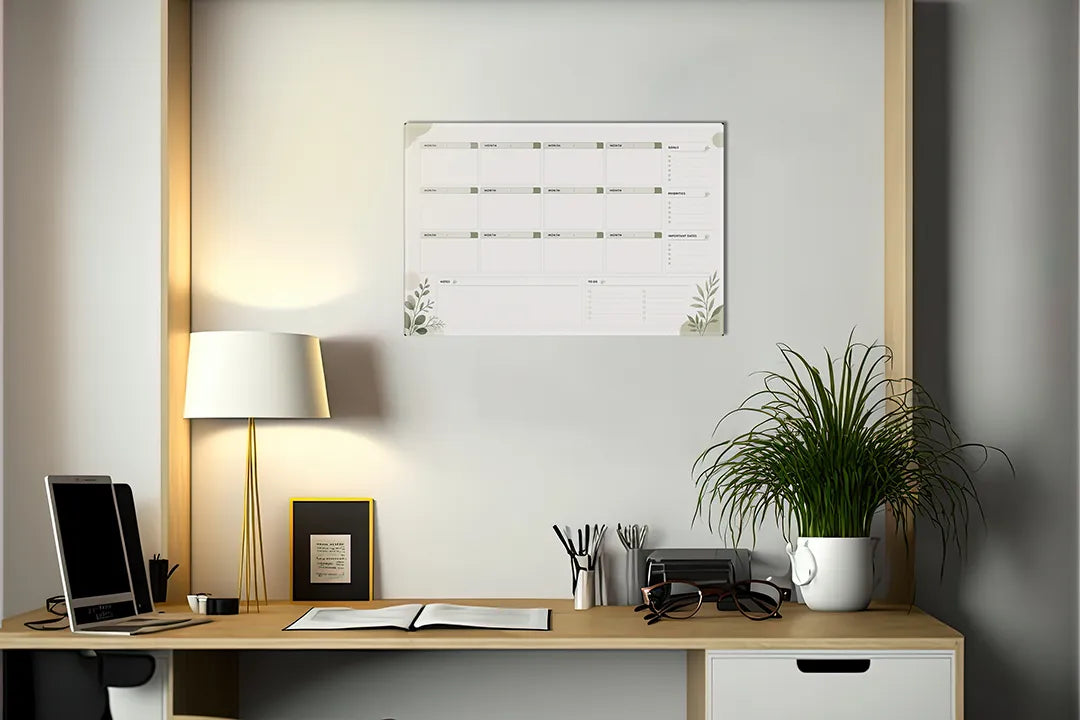Kurkborden op canvas met weekplanner in botanische stijl – formaat 140 × 100 cm