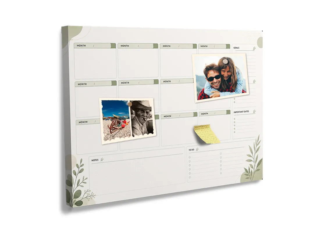 Kurkborden op canvas met weekplanner in botanische stijl – formaat 60 × 40 cm