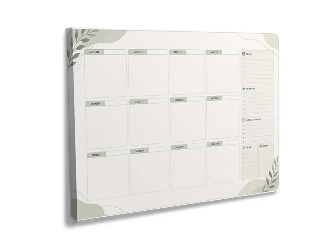 Kork-Pinnwände auf Leinwand mit monatsplaner mit botanischen ecken – Format 120 × 80 cm