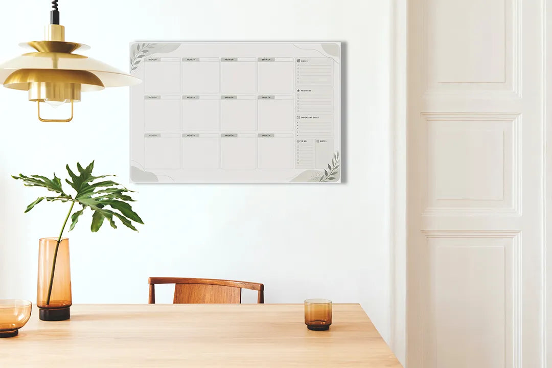 Kork-Pinnwände auf Leinwand mit monatsplaner mit botanischen ecken – Format 100 × 70 cm