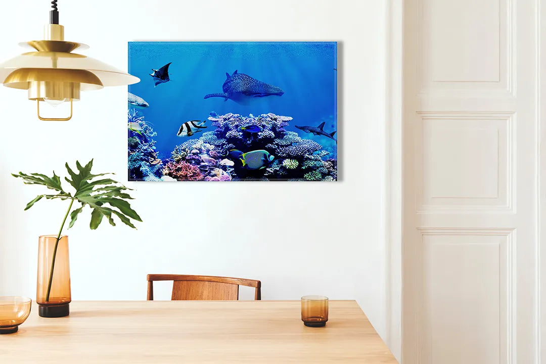 Kurkborden op canvas met koraalrif met tropische vissen – formaat 100 × 70 cm