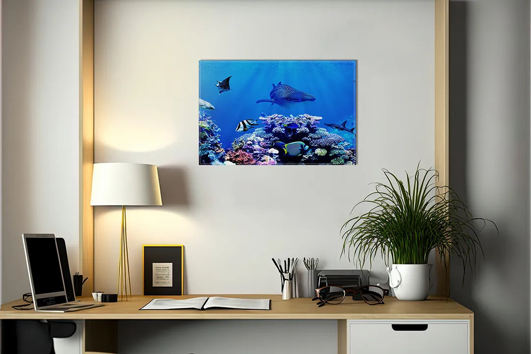 Kurkborden op canvas met koraalrif met tropische vissen – formaat 140 × 100 cm