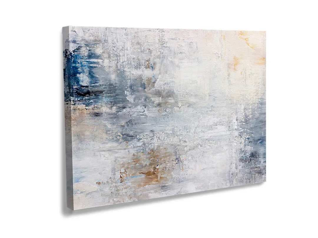 Kurkborden op canvas met licht abstract schilderij in blauw en beige – formaat 120 × 80 cm