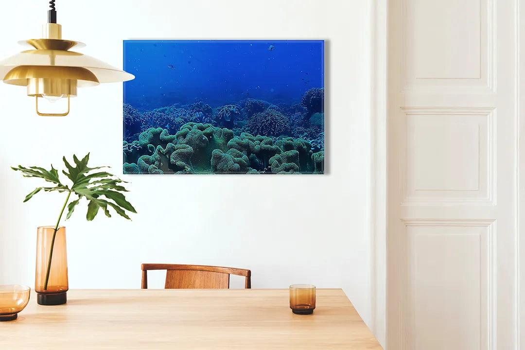 Kurkborden op canvas met blauw koraalrif panorama – formaat 100 × 70 cm