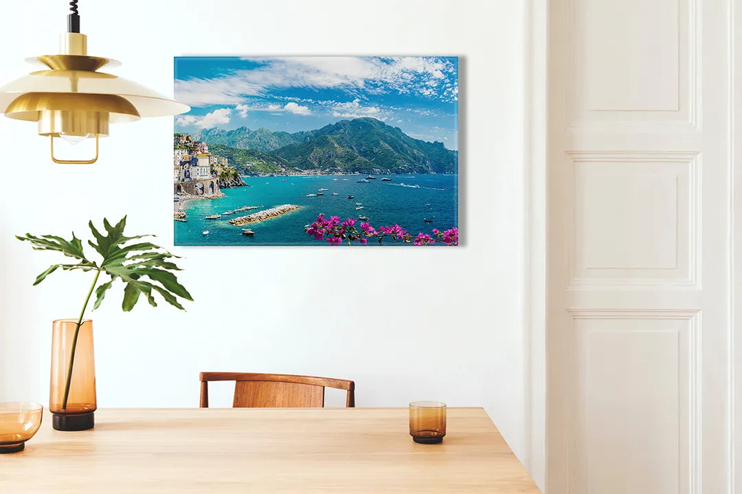 Kurkborden op canvas met kleurrijke amalfikust – formaat 100 × 70 cm
