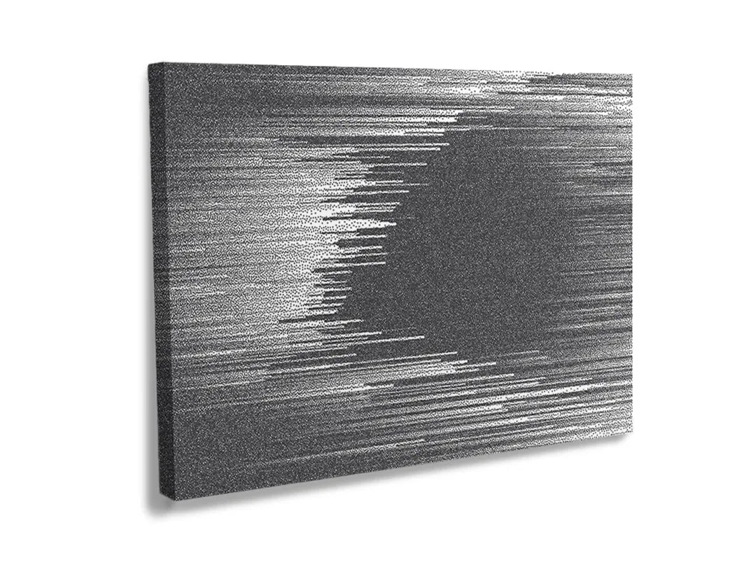 Kurkborden op canvas met zwart-wit gestreept abstract patroon – formaat 120 × 80 cm