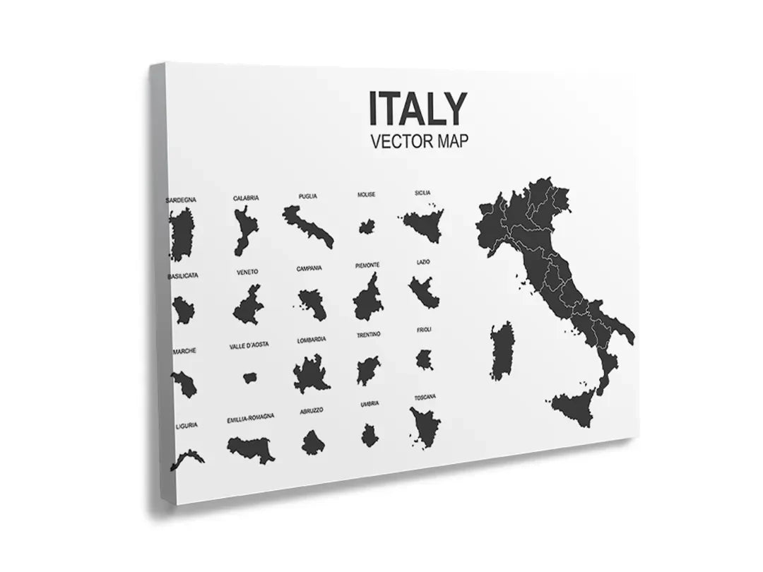 Kurkborden op canvas met zwart-witte kaart van italië – formaat 120 × 80 cm