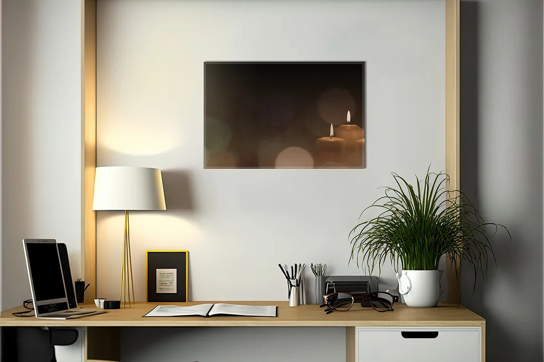 Kurkborden op canvas met kaarslicht met zachte bokeh – formaat 140 × 100 cm