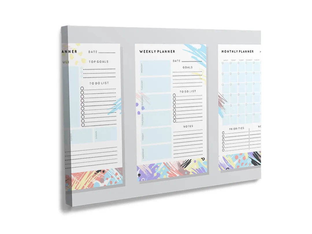 Kurkborden op canvas met driedelige planner in pastelkleuren – formaat 120 × 80 cm