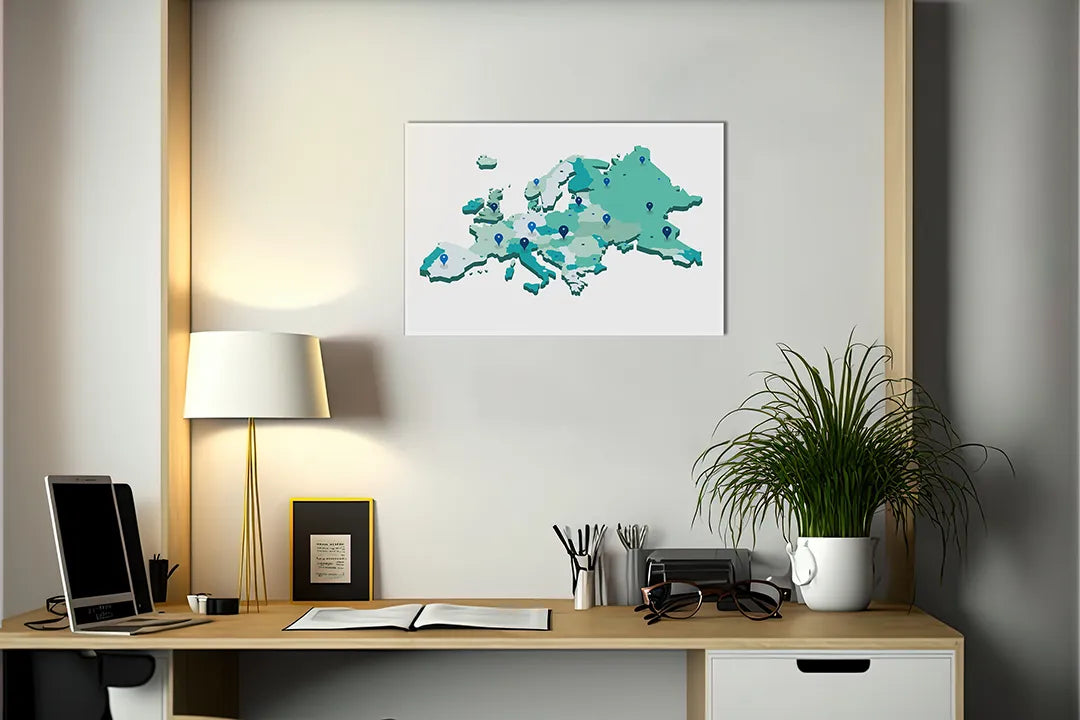 Kurkborden op canvas met groene kaart van europa – formaat 140 × 100 cm